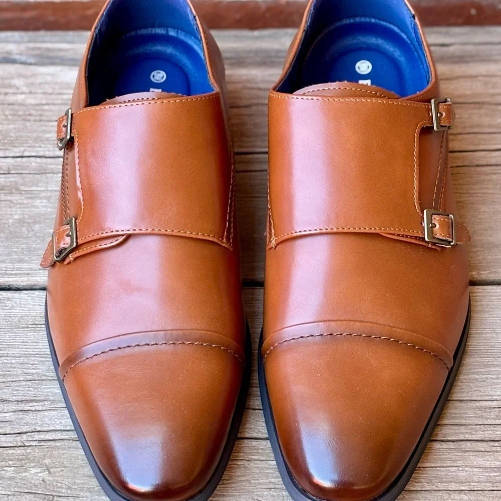 Bruno Marc Hutchingson 2 Double Monk Strap Brown Leather Dress Slip Ons 8W